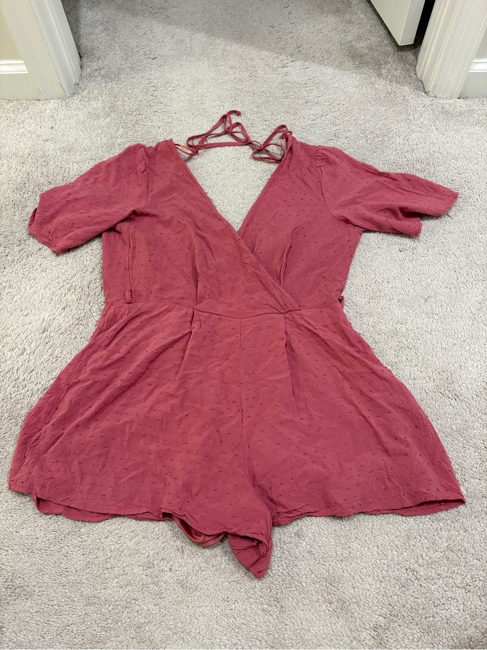 Small Dusty Rose Swiss Dot Wrap Romper